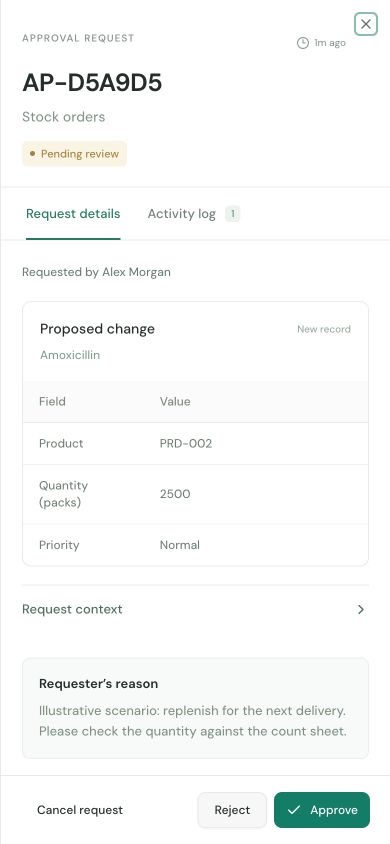 The approval review drawer on a phone.