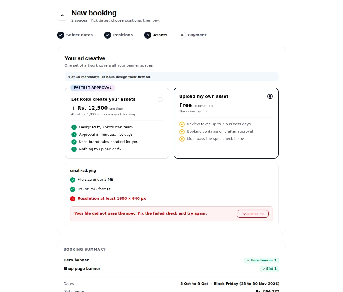 An uploaded creative file with failed specification checks.
