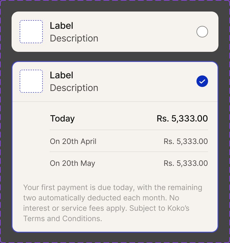 Kosmos plan-option component in selected and unselected states.