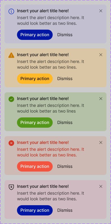Kosmos alert variants for information, warning, success, error, and brand messages.