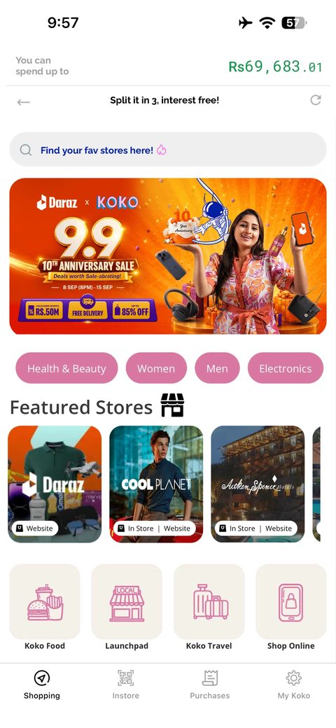 The old Shopping tab with three headers and a dense promotion banner.